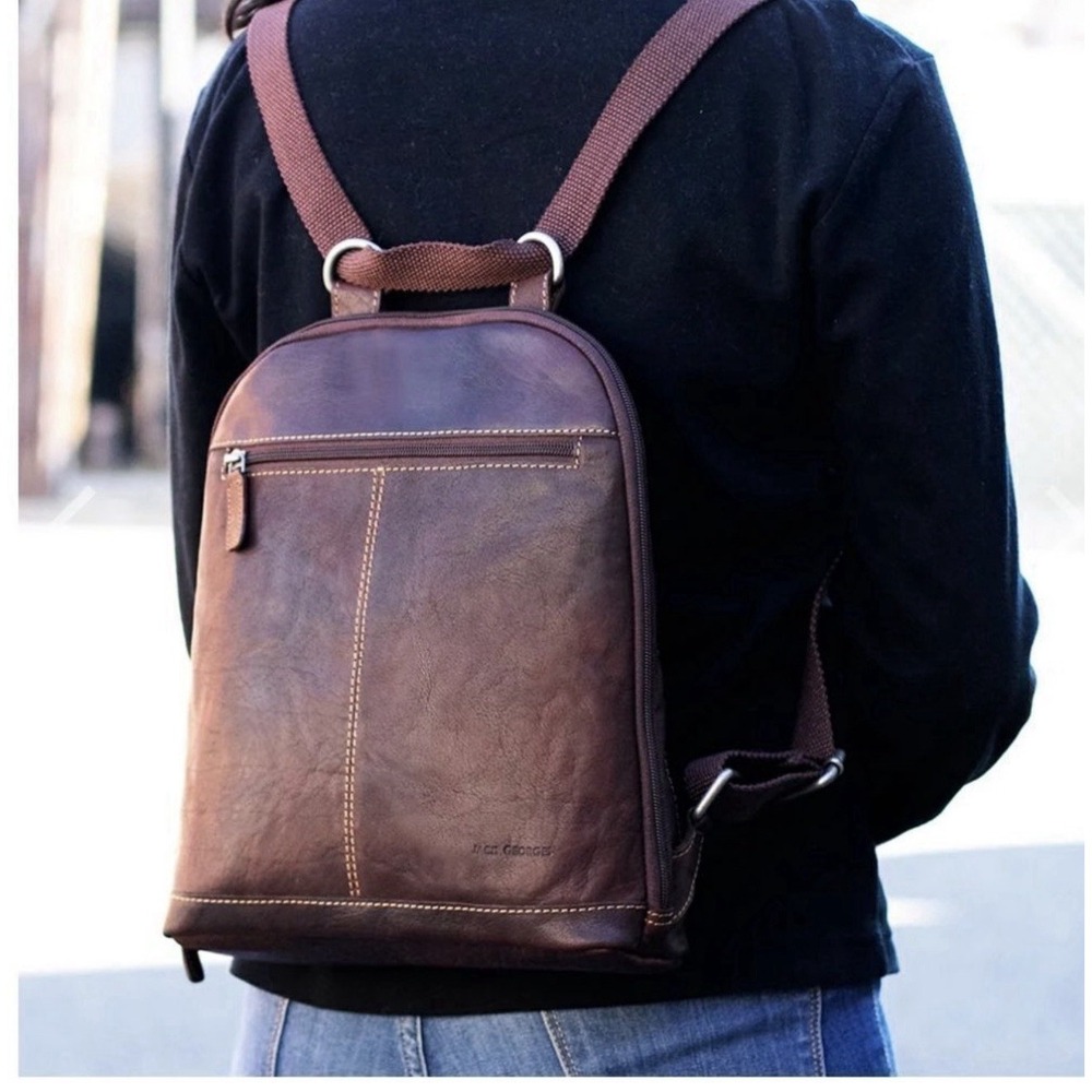 Jack Georges Voyager Convertible Backpack Crossbody Brown Leather Unisex